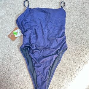 Navy Textured One-Piece Swimsuit